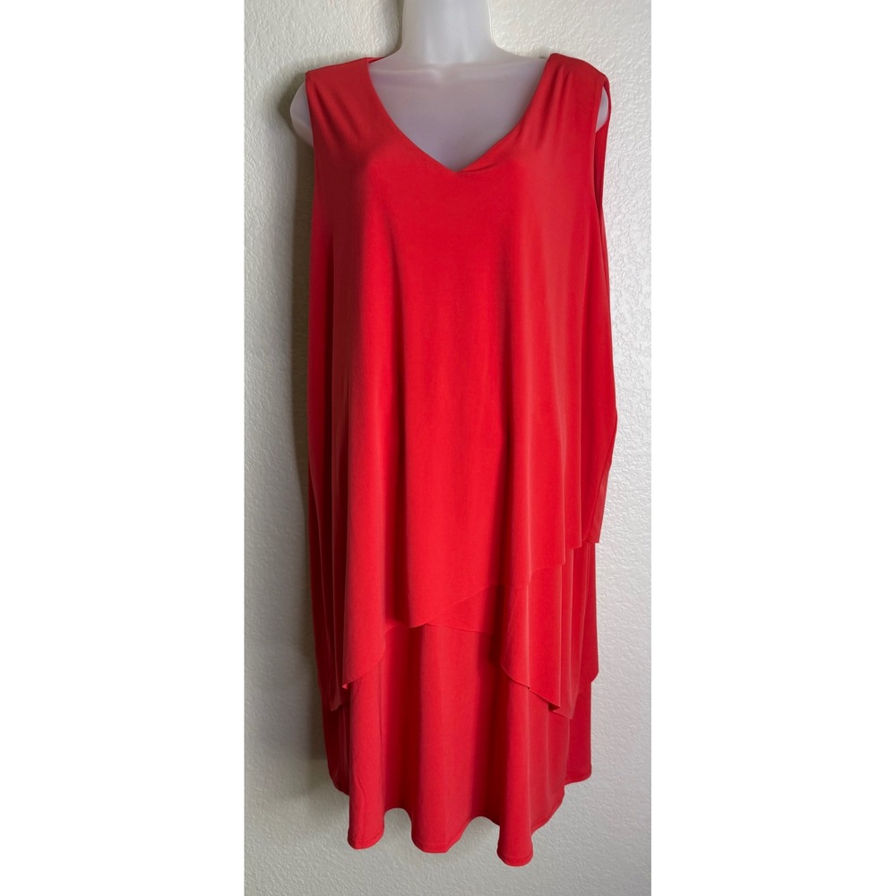 Susan Graver 2XP Dress Orange Coral Liquid Knit Tiered Layered Sleeveless V Neck